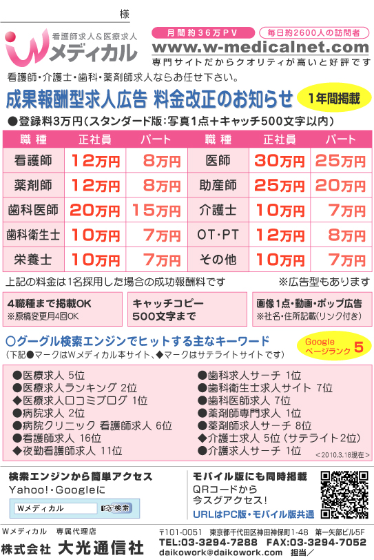 Wメディカル成果報酬型(登録料3万円)